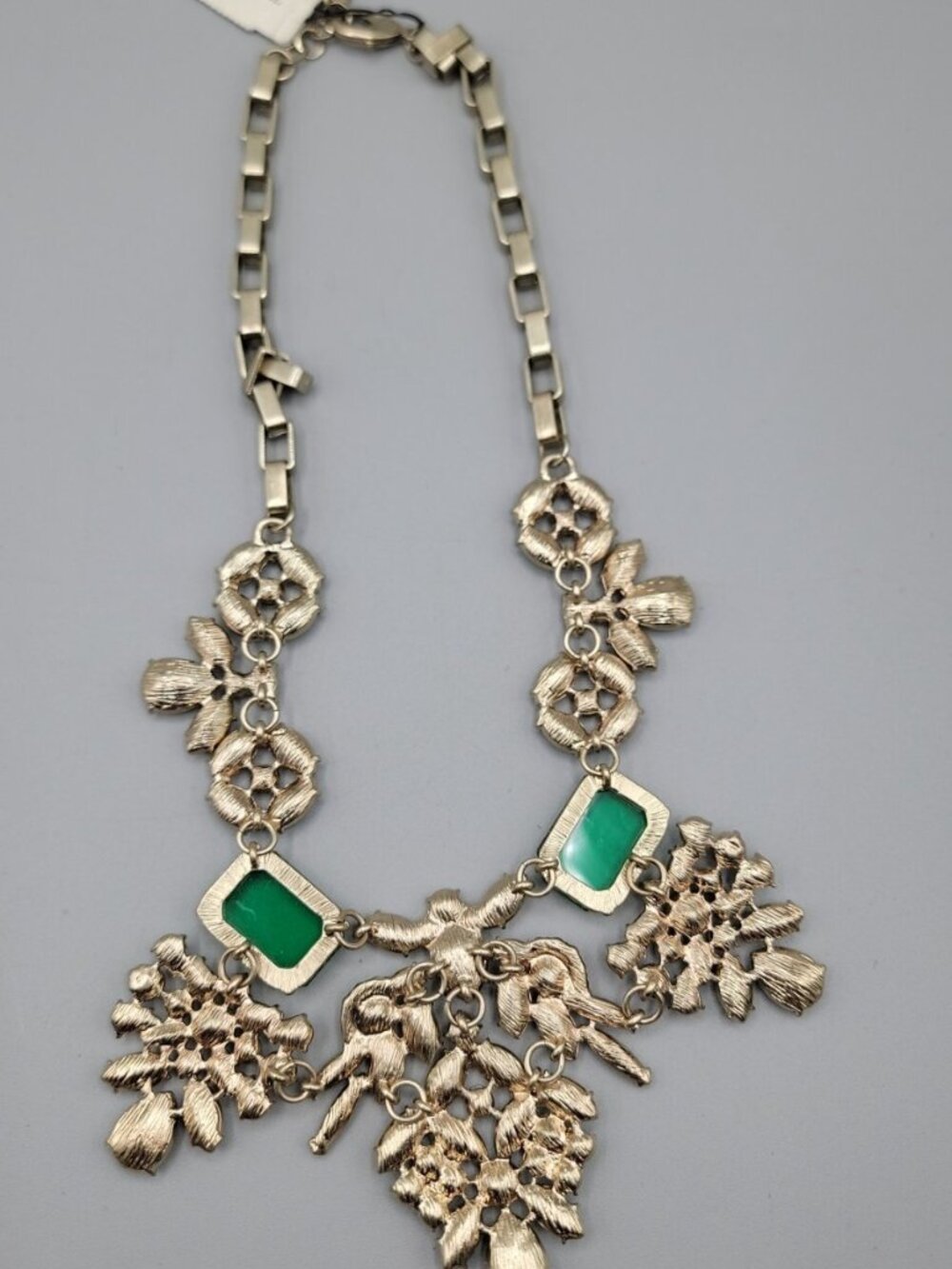 Vintage Talbots Chunky Green Blue Flower Bib Necklace Faceted Resin Rhinestone - Picture 5 of 7